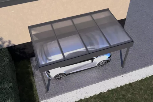 Anlehncarport STUK nach Maß mit Polycarbonat-Stegplattendach