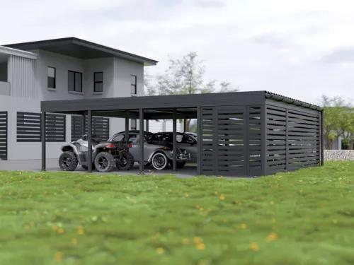 Dreiercarport STUK mit Abstellraum Fahrräder