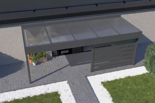 Eingangsüberdachung STUK mit Wandverkleidung und Polycarbonat-Stegplattendach 