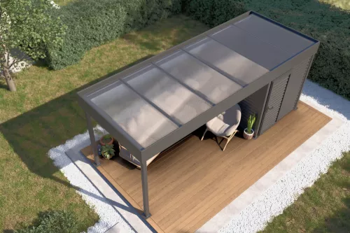 Pergola STUK mit Geräteraum und Polycarbonat-Stegplattendach