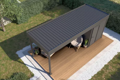 Pergola STUK mit Geräteraum und festem isoliertem Dach
