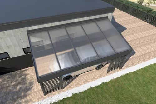 Pultdachcarport STUK mit Sichtschutz und Polycarbonat-Stegplattendach