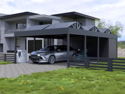 PV Carport STUK mit Geräteraum