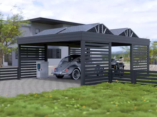 PV Carport STUK mit Sichtschutz