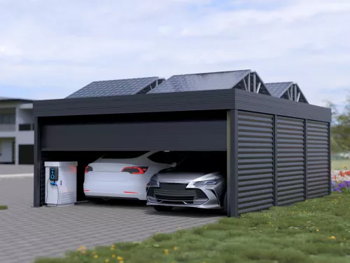 PV Carport STUK mit Garage
