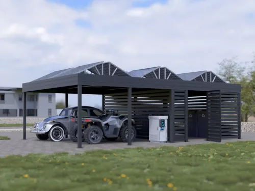PV Carport STUK mit Müllbox