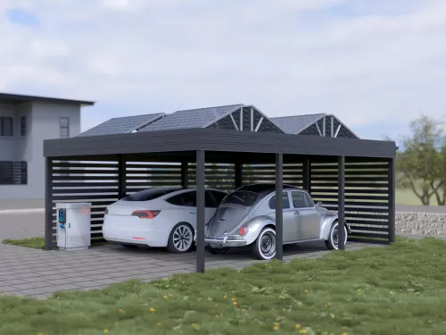 PV Carport STUK mit Wandverkleidung