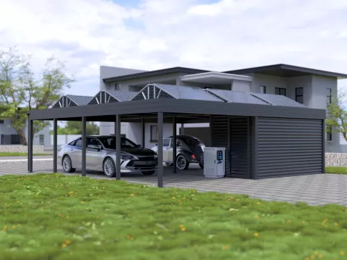PV Carport STUK mit Geräteraum