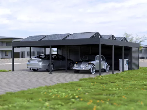 PV Carport STUK mit Schuppen