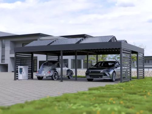 PV Carport STUK mit Sichtschutz