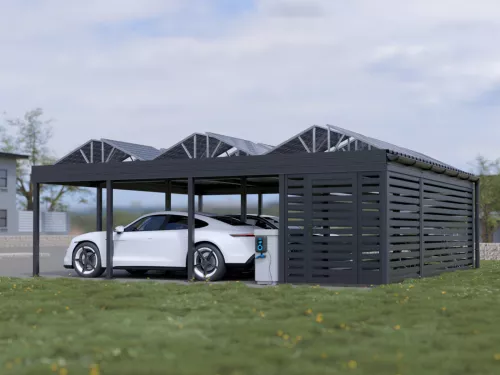 PV Carport STUK mit Abstellraum Fahrräder