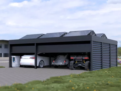 PV Carport STUK mit Garage