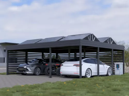 PV Carport STUK mit Wandverkleidung