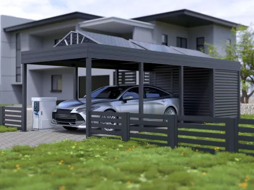 PV Carport STUK mit Geräteraum