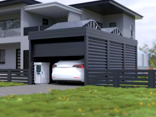PV Carport STUK mit Garage