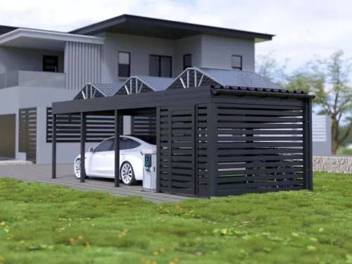 PV Carport STUK mit Abstellraum Fahrräder