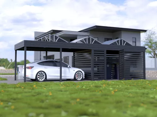 PV Carport STUK mit Müllbox