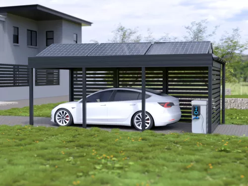 PV Carport STUK mit Wandverkleidung