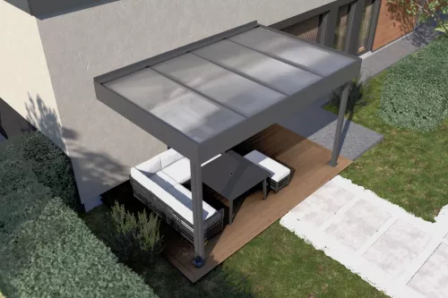 Terrassenüberdachung STUK nach Maß mit Polycarbonat-Stegplattendach