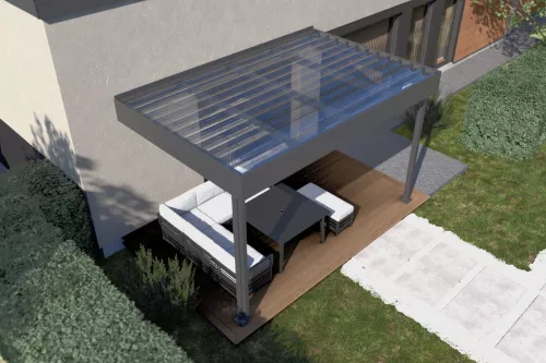 Terrassenüberdachung STUK nach Maß mit Polycarbonat-Trapezplattendach