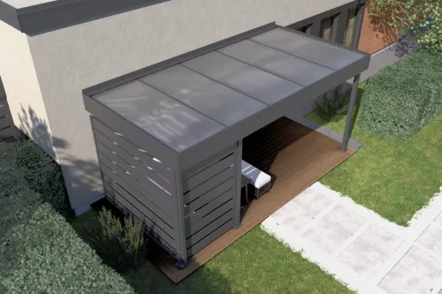Terrassenüberdachung STUK mit Wandverkleidung und Polycarbonat-Stegplattendach